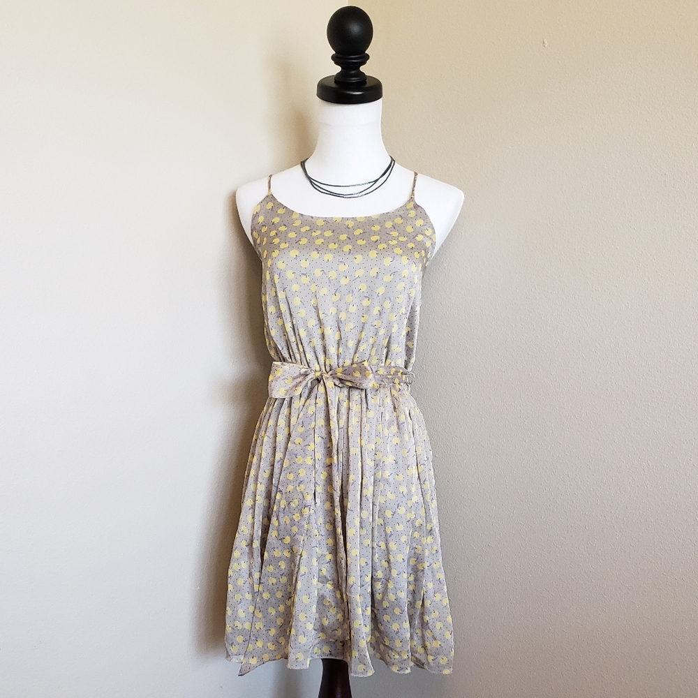 Women's Sleeveless Midi Dress with Yellow Dot Print